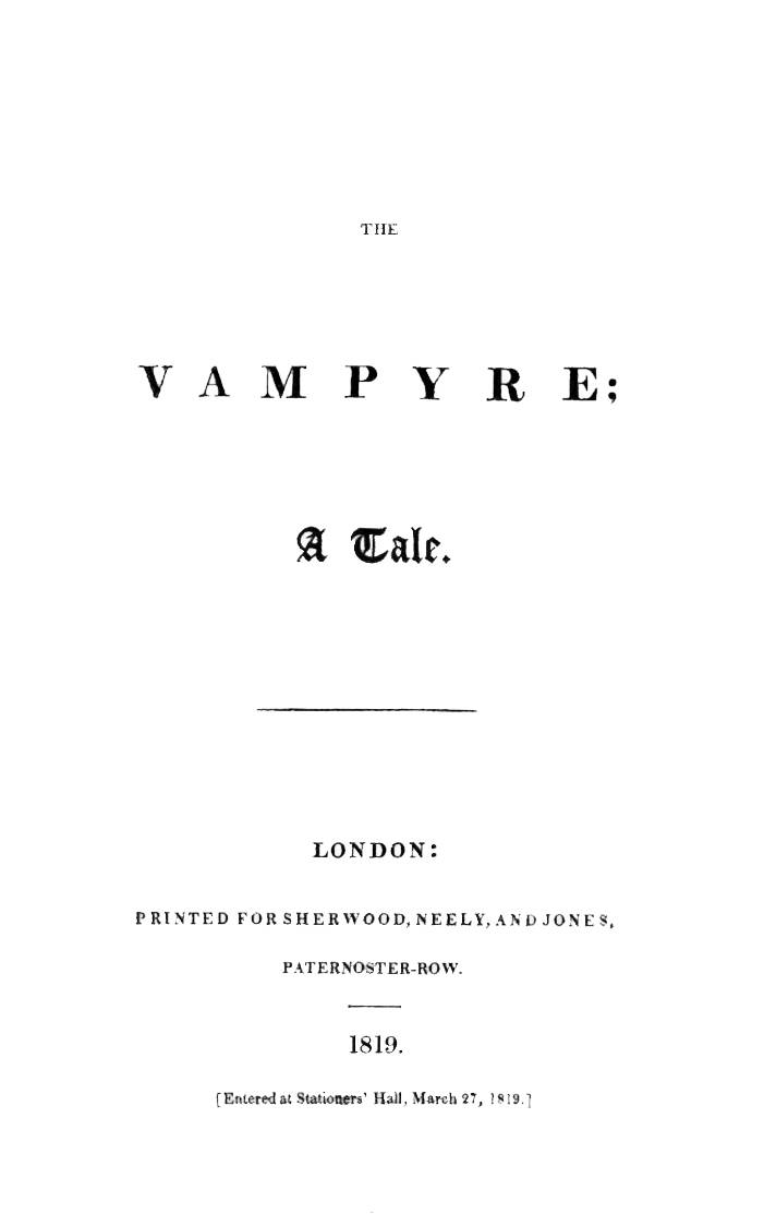 Picture Of Vampire Literature The Vampyre 1819